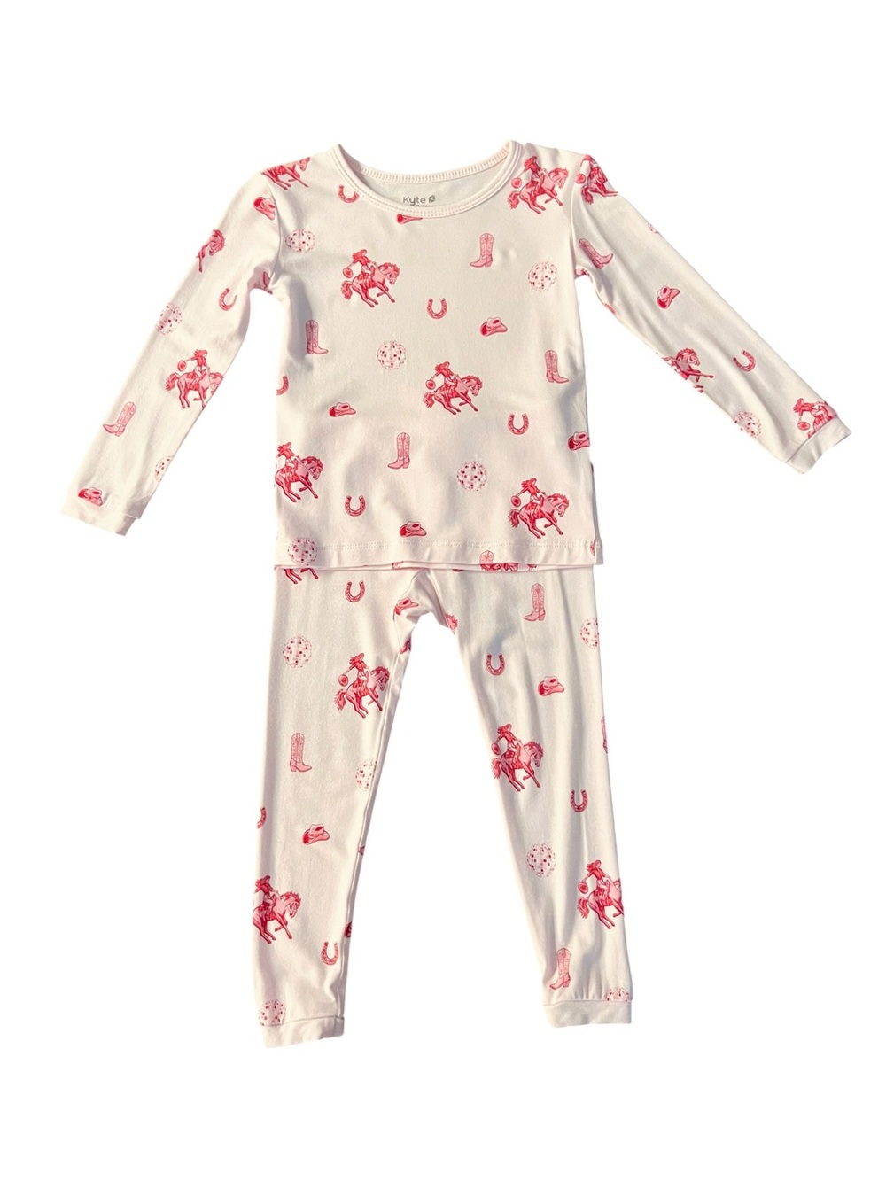 Kyte BABY Soft Pink Pajama Set with Pink Western Cowgirl Theme Horse Print